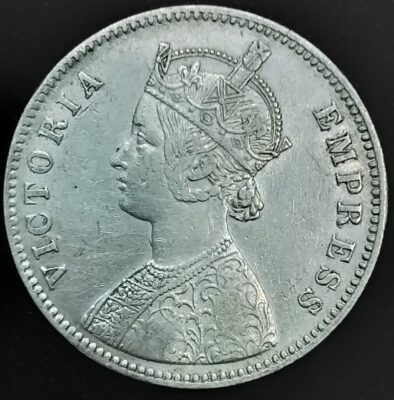 One Rupee 1885 Calcutta Mint of Victoria Empress British India Coinage Silver Coin