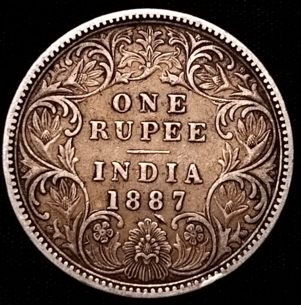 One Rupee 1887 Bombay Mint with B Mint Mark Victoria Empress British India Coinage Silver Coin