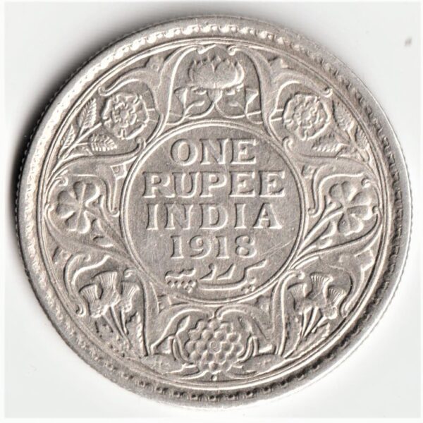 One Rupee 1918 of Bombay Mint George V King Emperor of British India Silver Coin