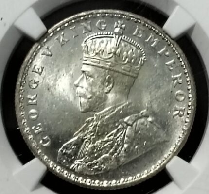 Rare One Rupee 1919 NGC Graded in MS 64 Grade George V British India Silver Coin
